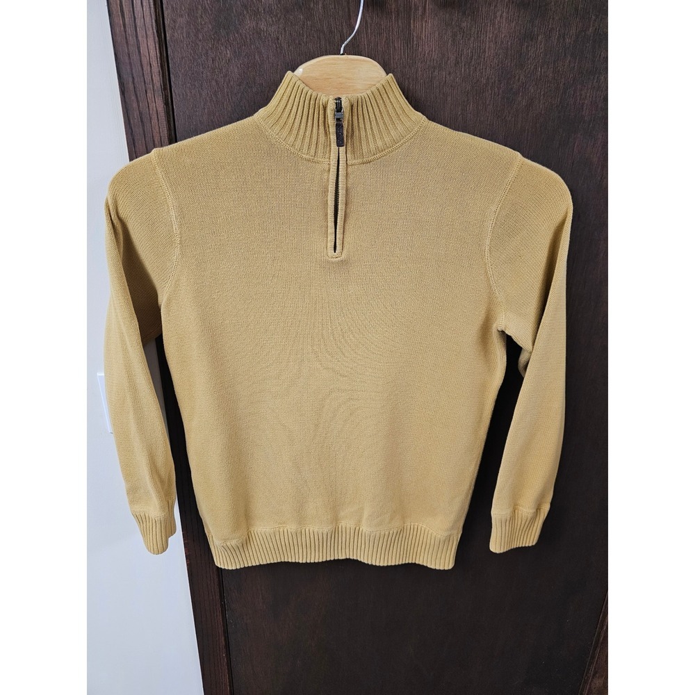 Eddie Bauer Mens Quarter Zip Cotton Sweater Mustard Yellow Gold Large D3354900